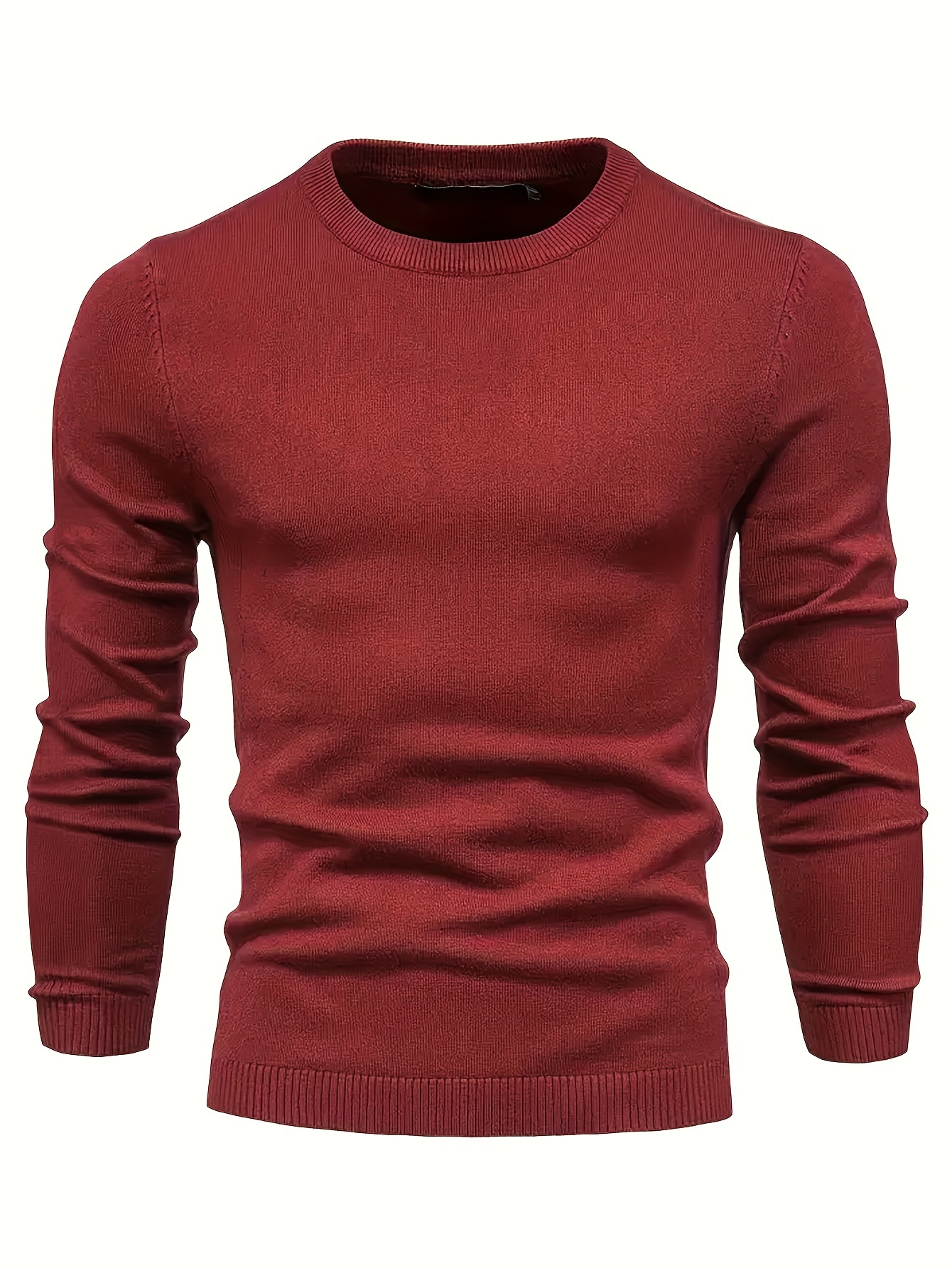 mens casual solid knitted sweater warm and stretchy crew neck pullover for fall and winter details 41