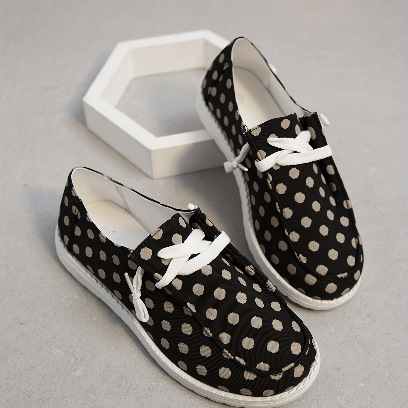 pattern canvas shoes women s brown polka dot casual lace details 4
