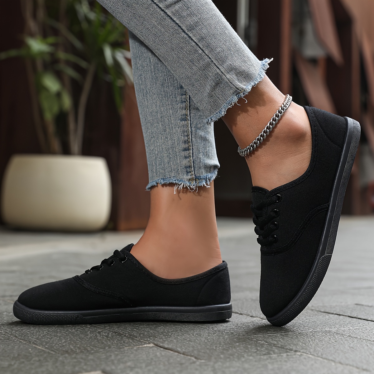women s canvas sneakers lightweight lace fashion flat shoes details 3