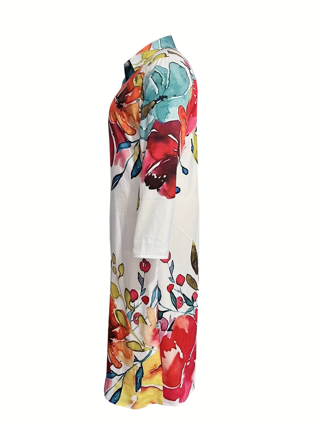 plus size floral print blouse casual long sleeve buttons blouse for spring womens plus size clothing details 3