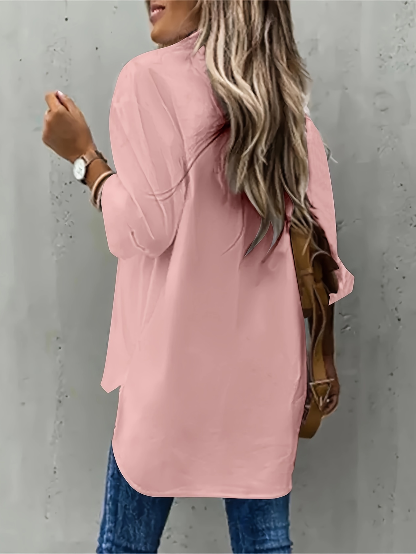 plus size casual blouse womens plus solid long sleeve lapel collar button up shirt top with flap pockets details 11