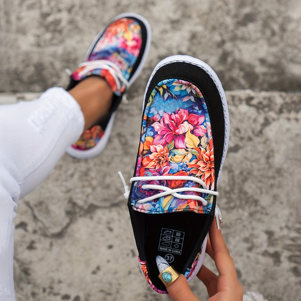 floral print canvas sneakers women s slip lightweight soft details 2