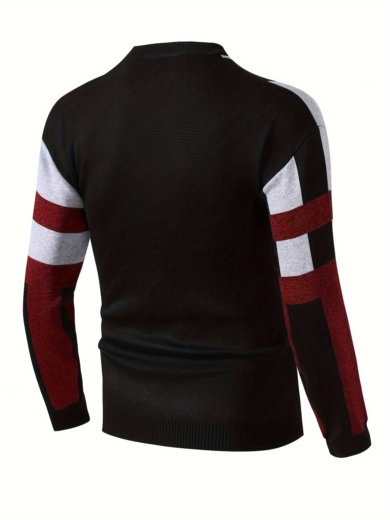 mens color block round neck sweater trendy stretch warm pullover for winter outdoor details 18