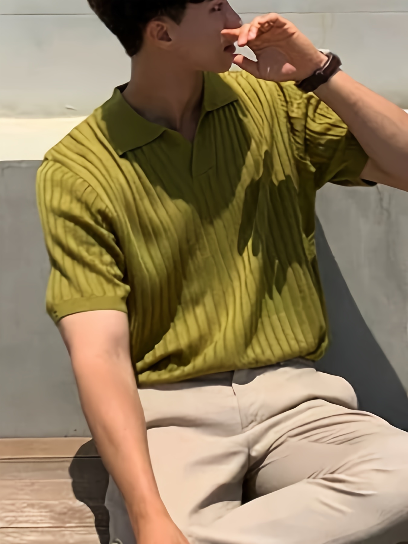 mens stripe pattern sweater casual breathable medium stretch short sleeve knitted top for summer details 19