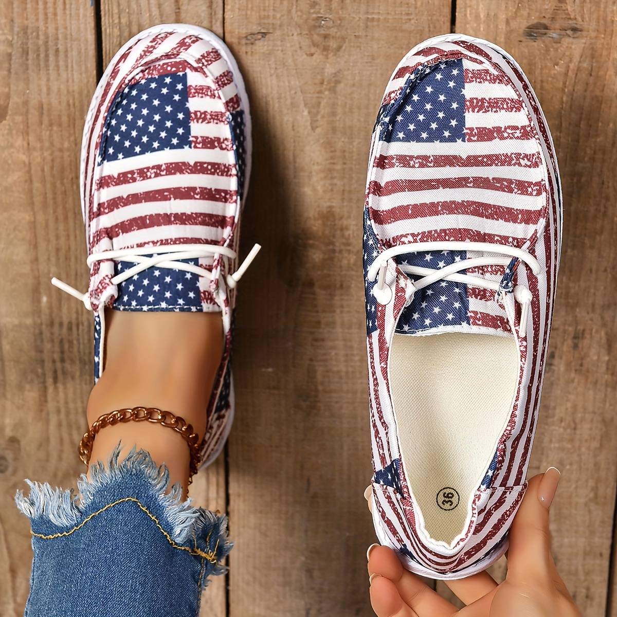 low top canvas shoes women s american flag pattern round toe details 5