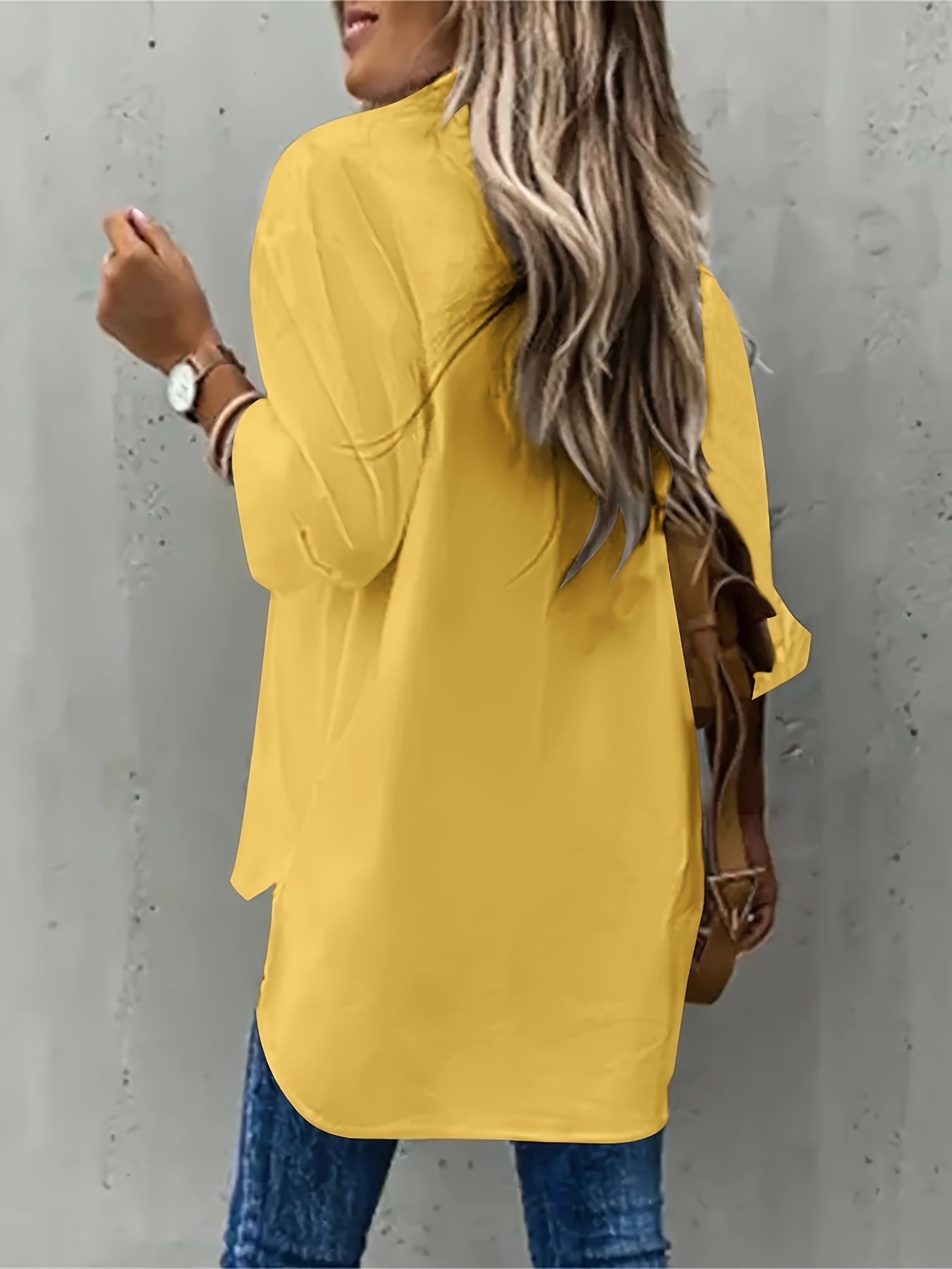 plus size casual blouse womens plus solid long sleeve lapel collar button up shirt top with flap pockets details 7