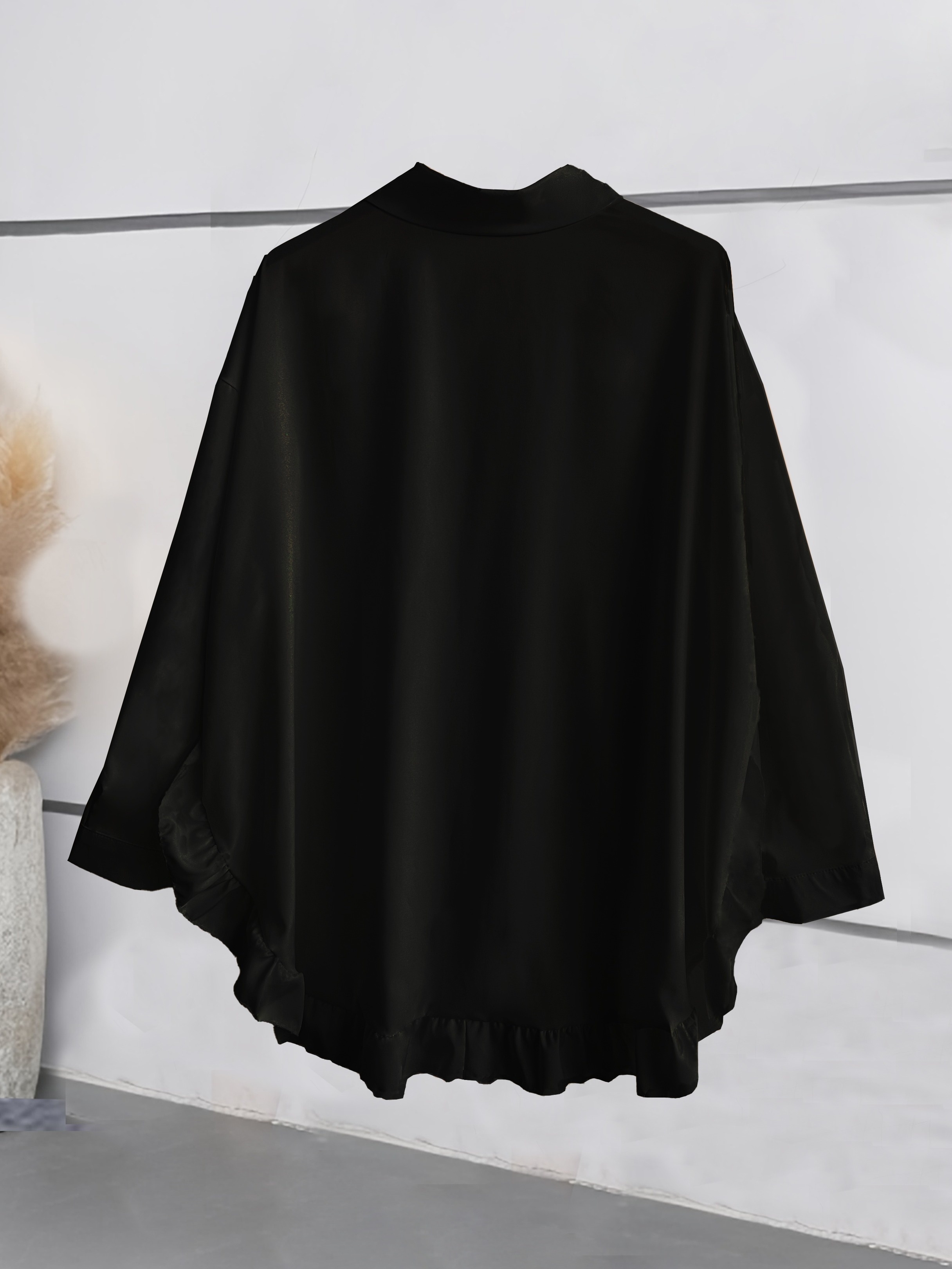 plus size ruffle solid shirt casual long sleeve button front shirt womens plus size clothing details 11