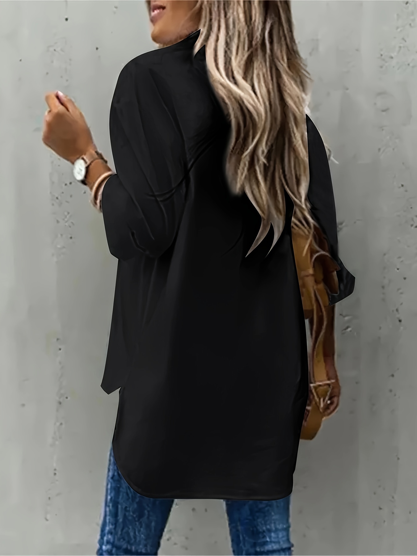 plus size casual blouse womens plus solid long sleeve lapel collar button up shirt top with flap pockets details 15