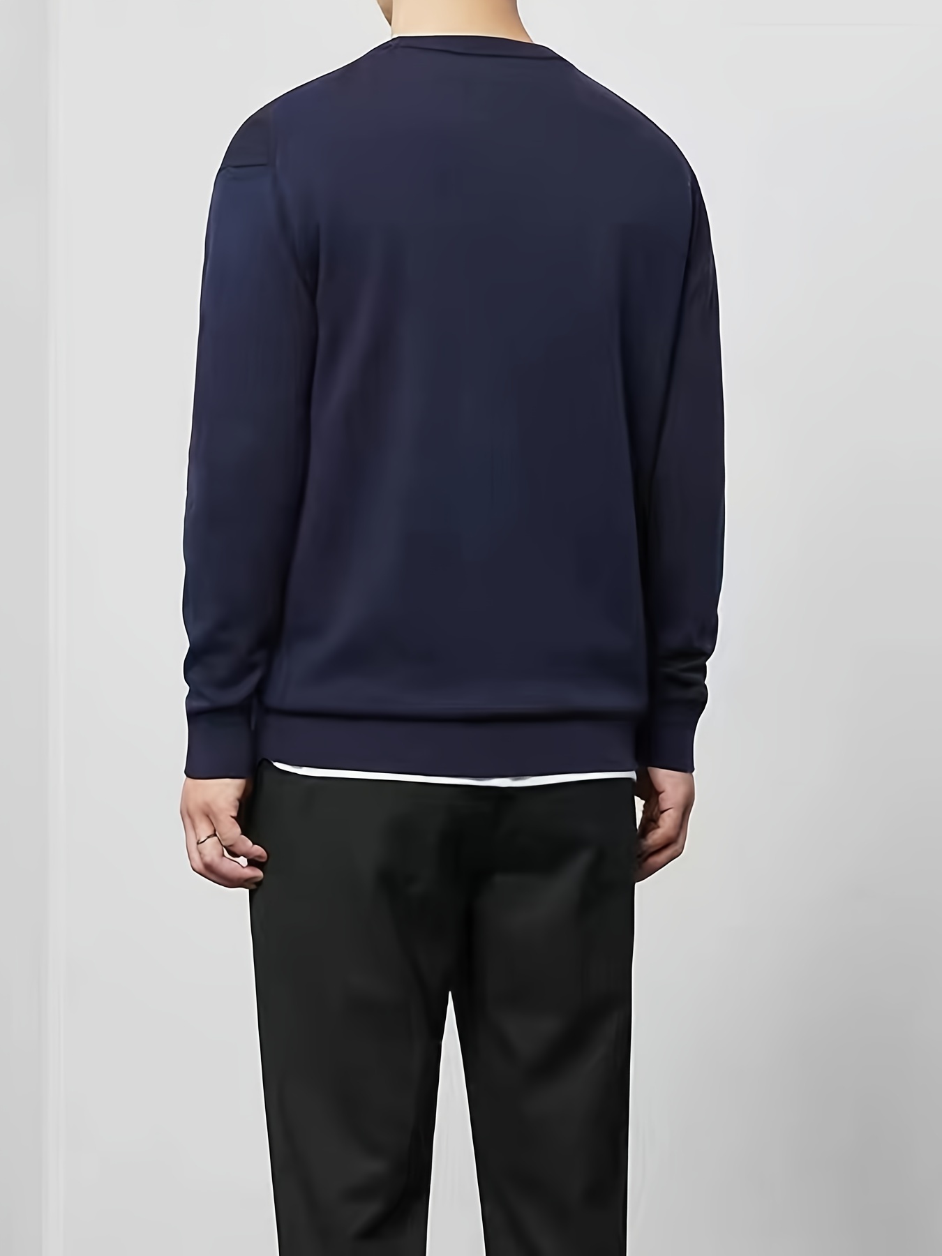 all match knitted solid sweater mens casual warm slightly stretch crew neck pullover sweater for men fall winter details 11