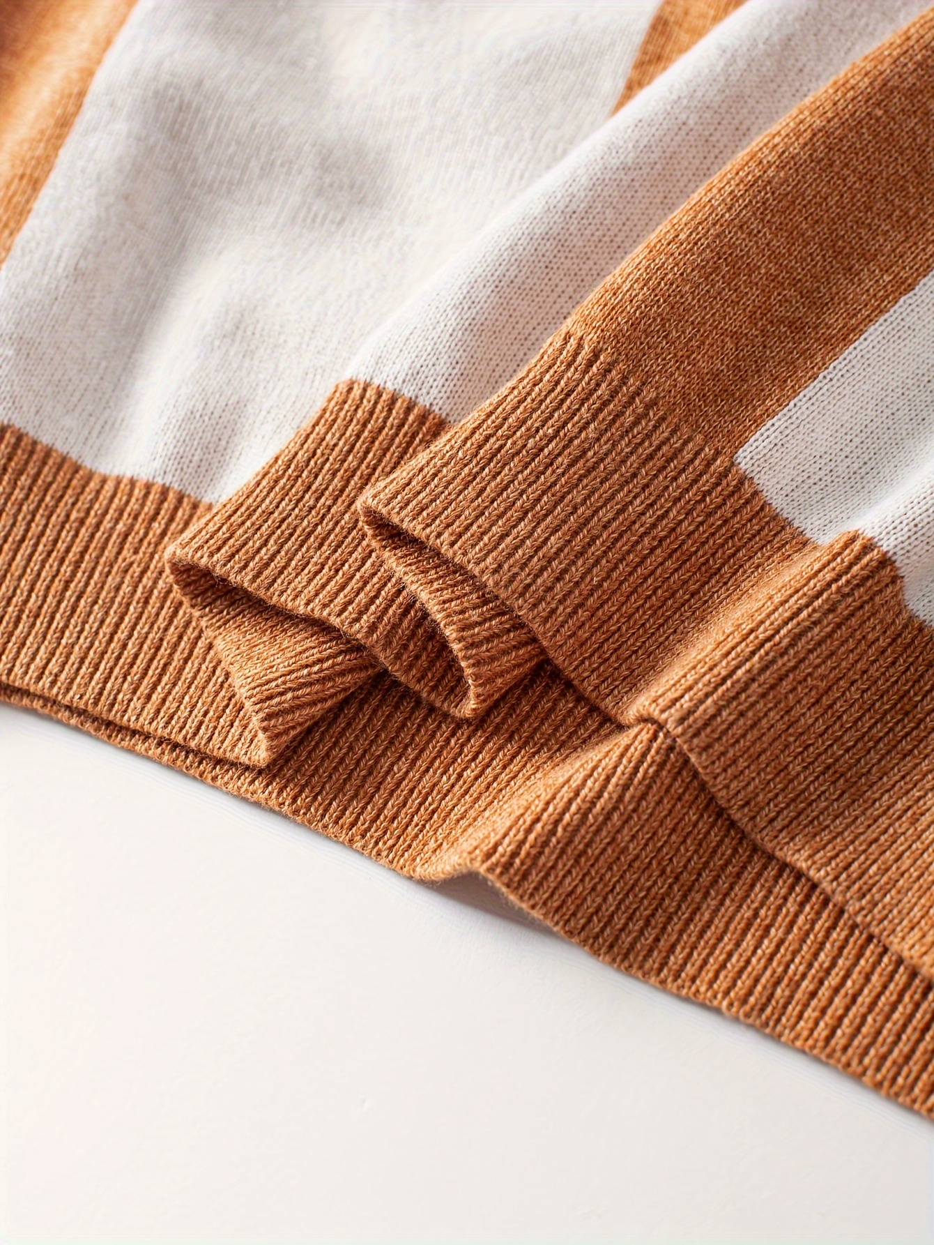 mens color block round neck sweater trendy stretch warm pullover for winter outdoor details 2