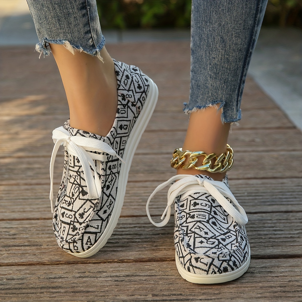 poker print canvas shoes women s casual lace outdoor shoes details 4