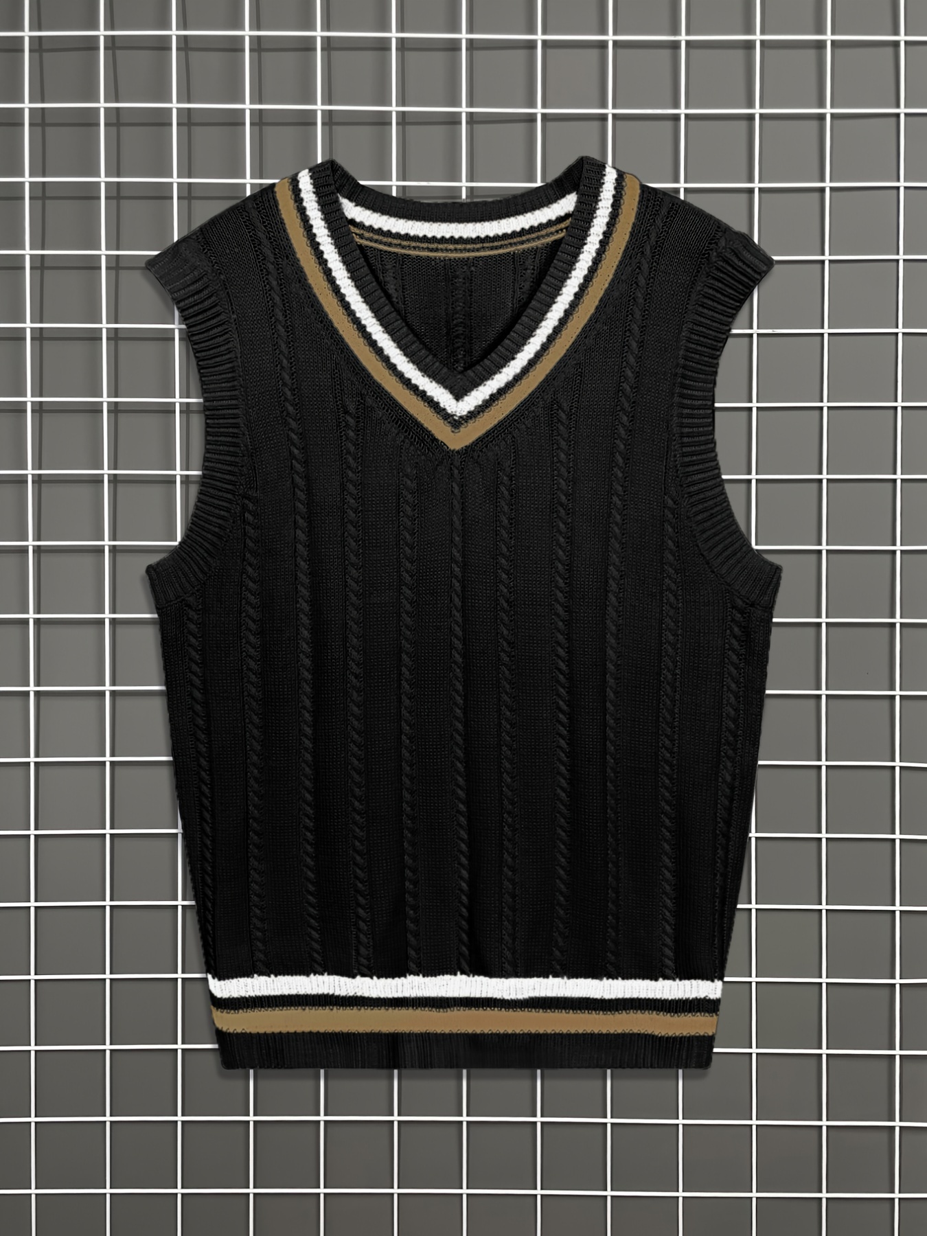 elegant slightly stretch preppy vest mens casual vintage style v neck vest for fall winter details 0