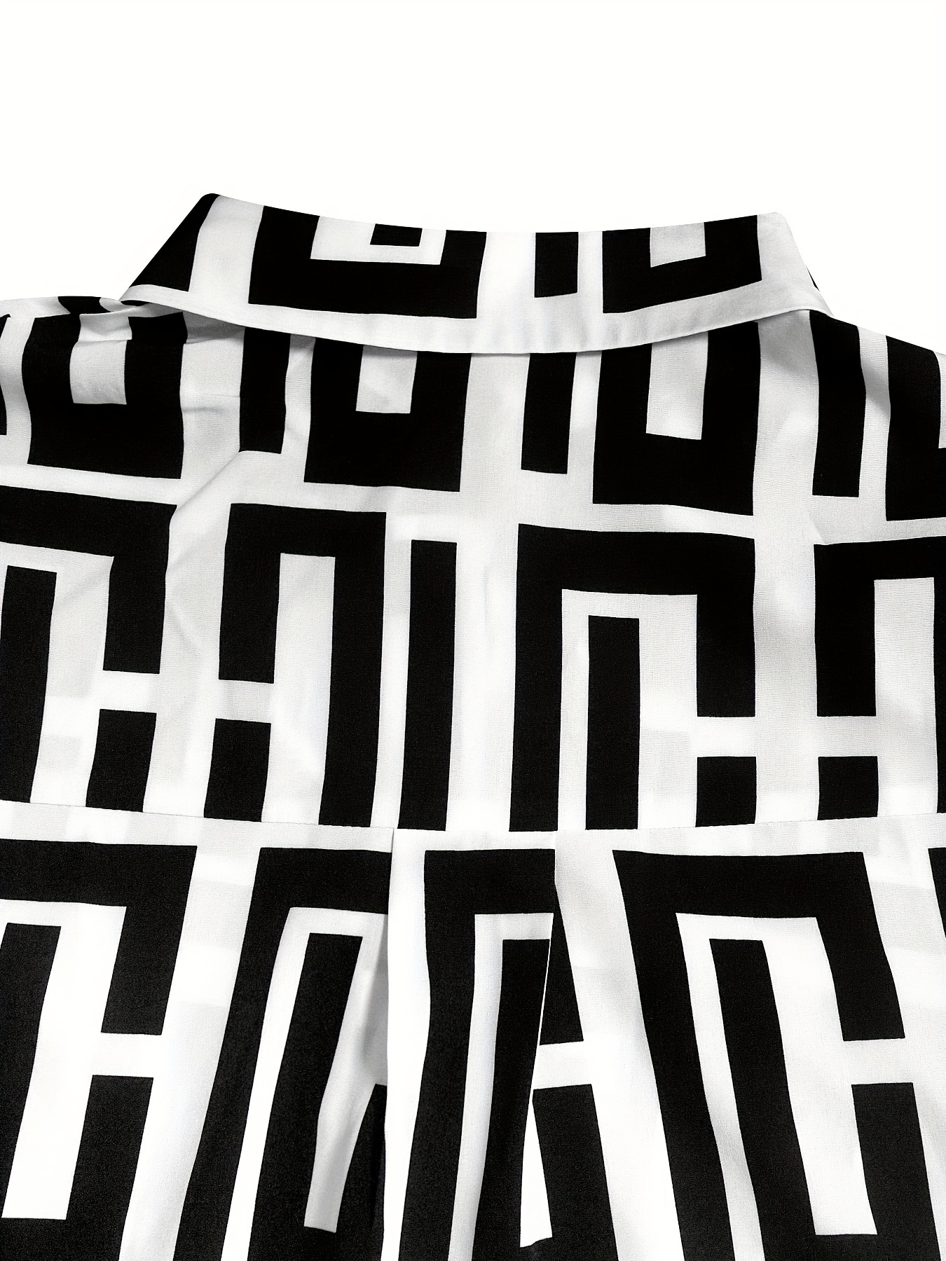 plus size elegant blouse womens plus geometric print shirred lantern sleeve button up lapel collar shirt top details 2