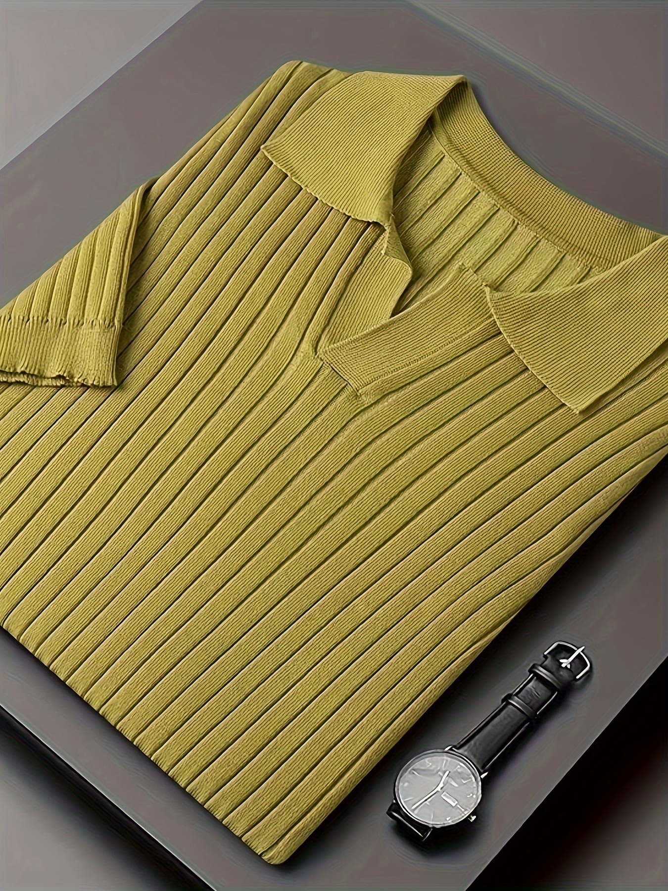 mens stripe pattern sweater casual breathable medium stretch short sleeve knitted top for summer details 16