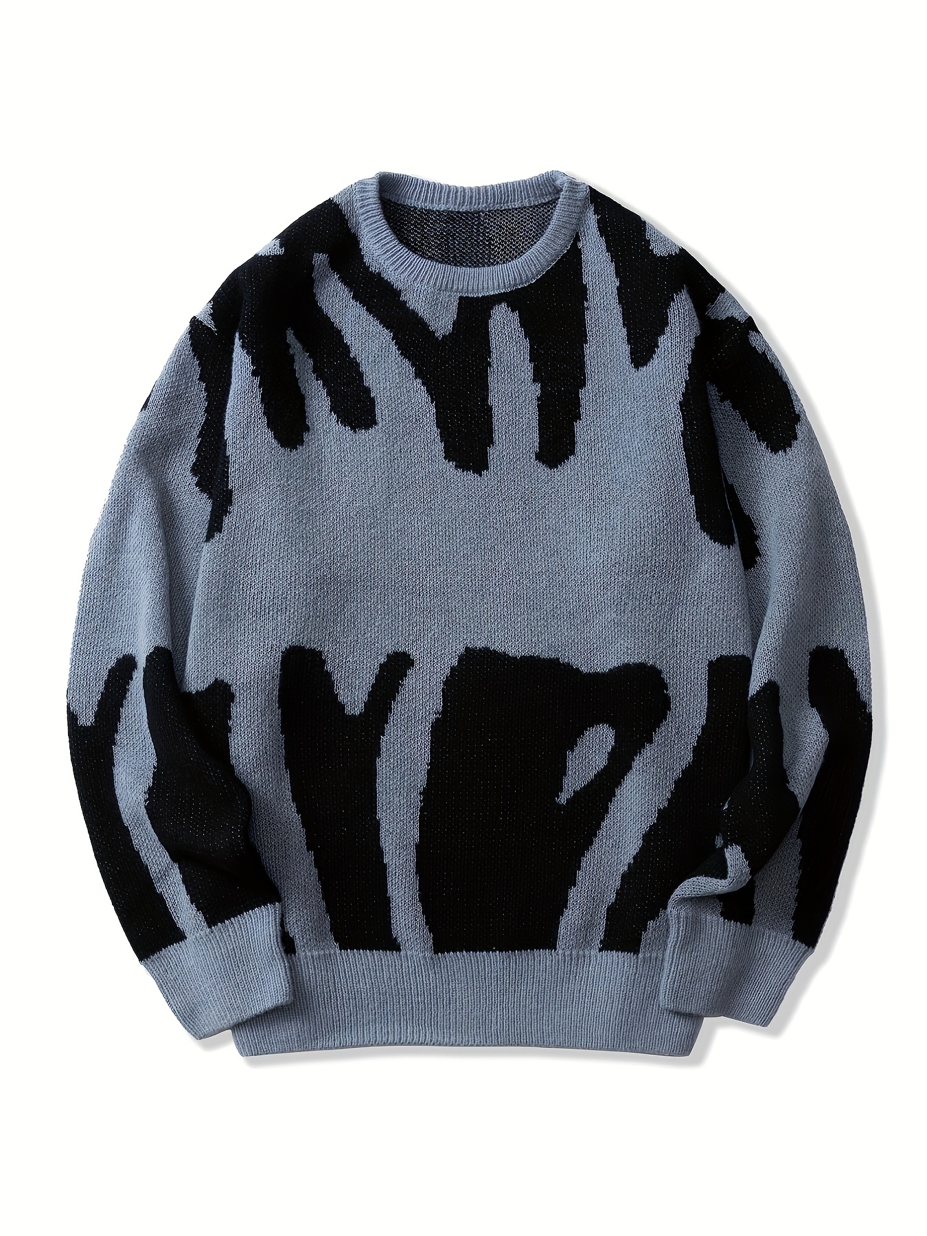 all match knitted letter print sweater mens casual warm slightly stretch crew neck pullover sweater for men fall winter details 0