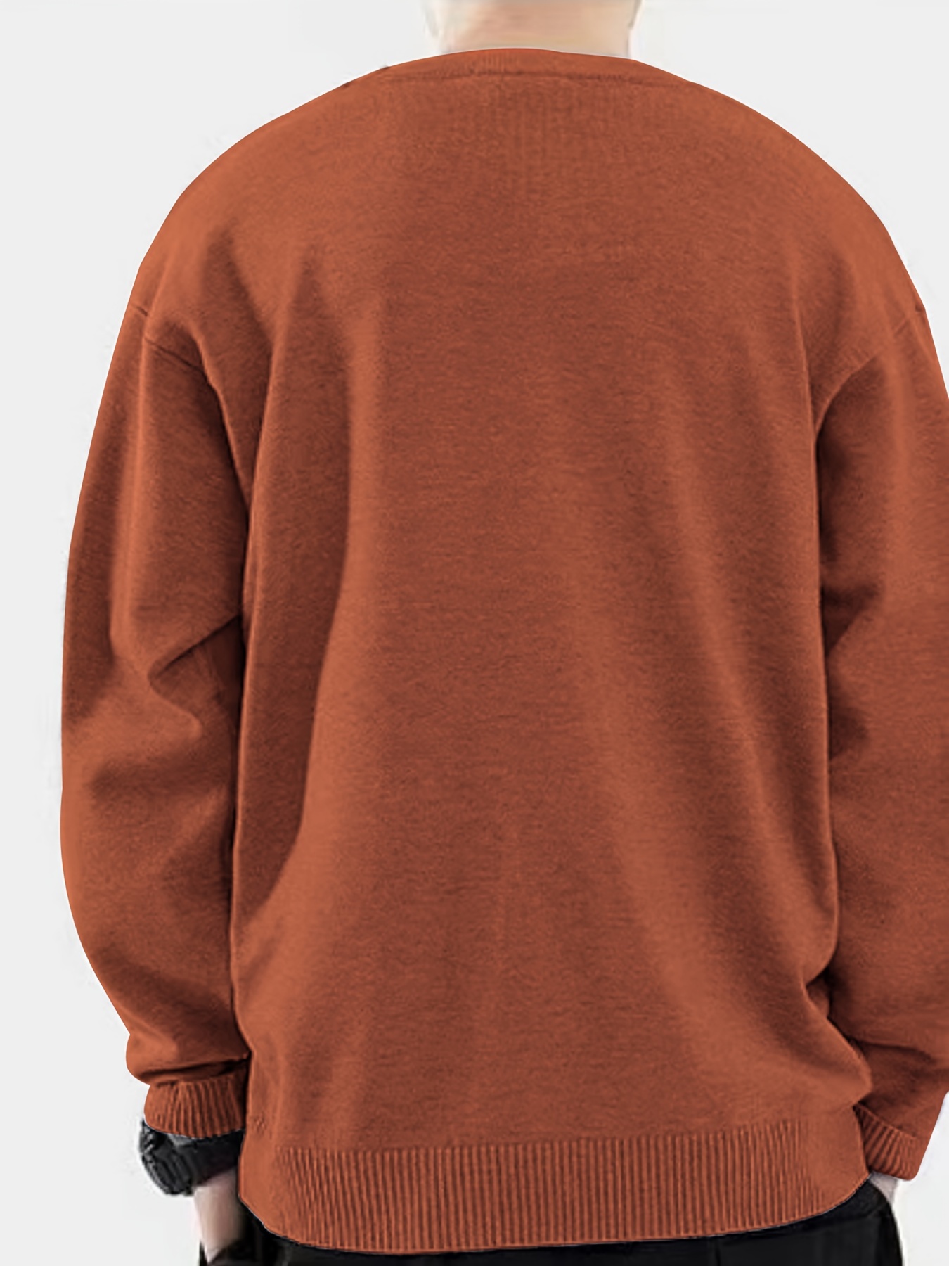 all match knitted solid sweater mens casual warm slightly stretch crew neck pullover sweater for men fall winter details 1