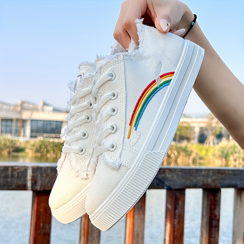 rainbow embroidered sneakers women s lace lightweight casual details 5
