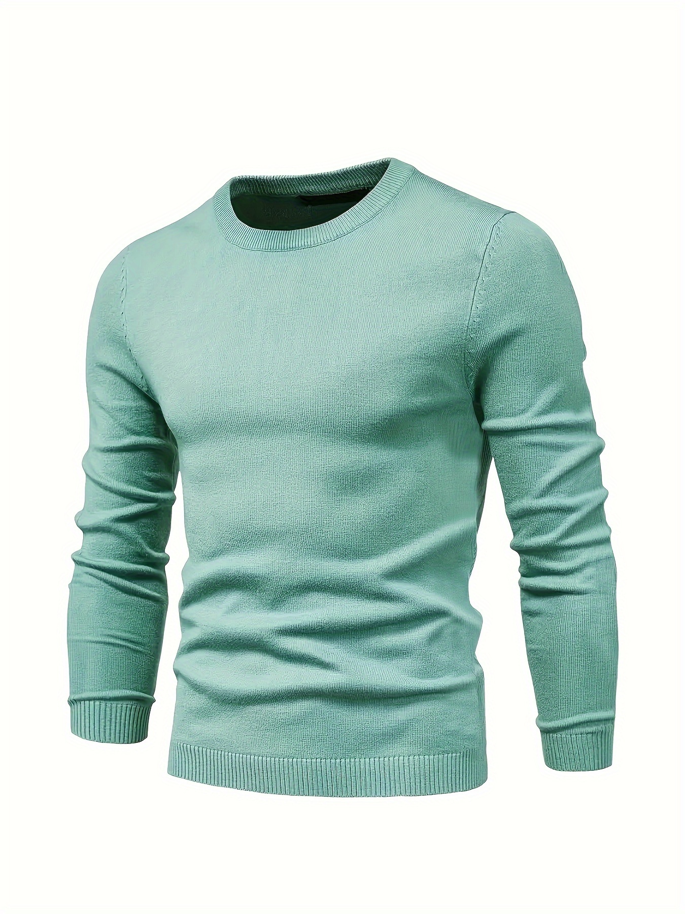 mens casual solid knitted sweater warm and stretchy crew neck pullover for fall and winter details 36
