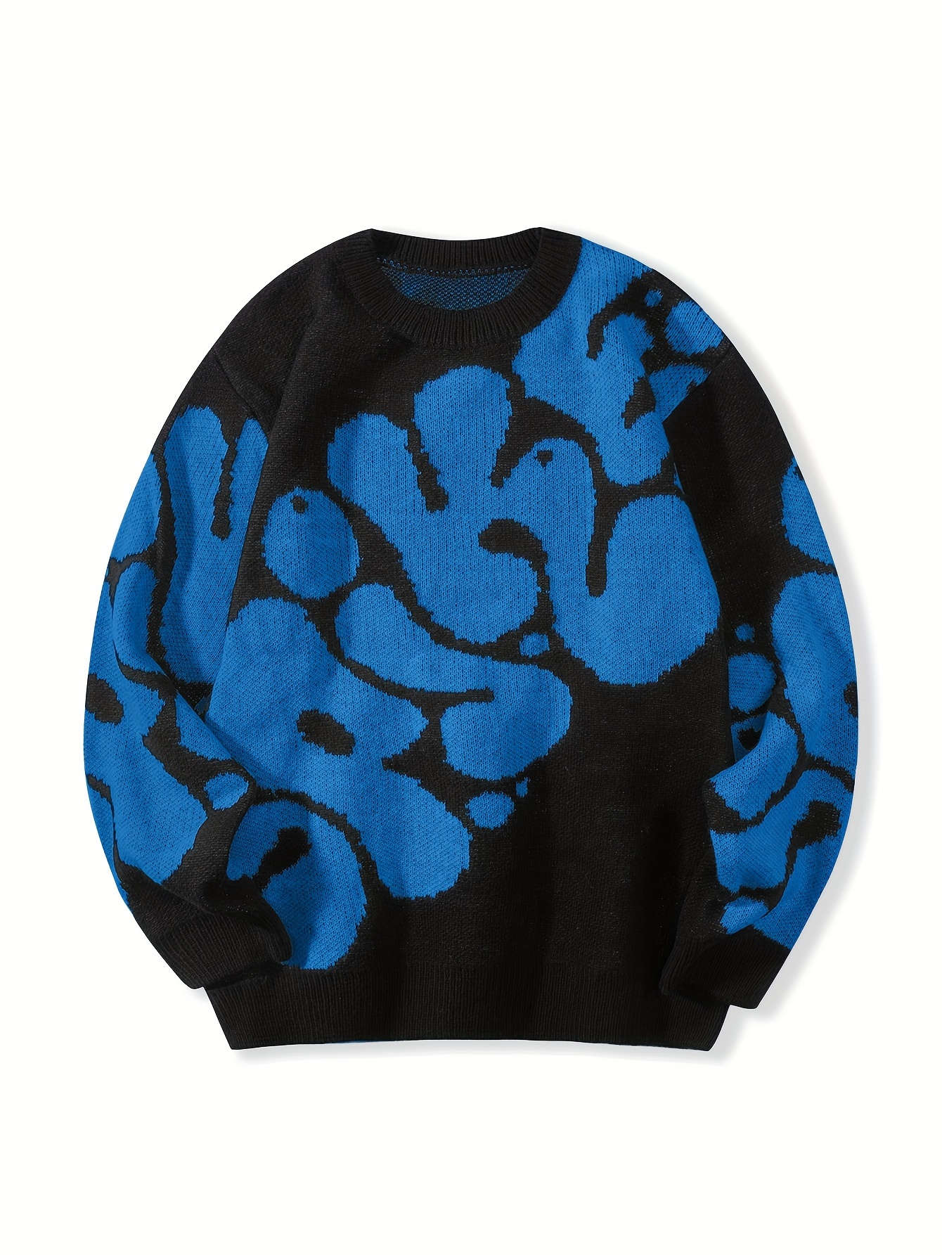 trendy pattern knitted sweater mens casual warm slightly stretch crew neck pullover sweater for men fall winter details 7