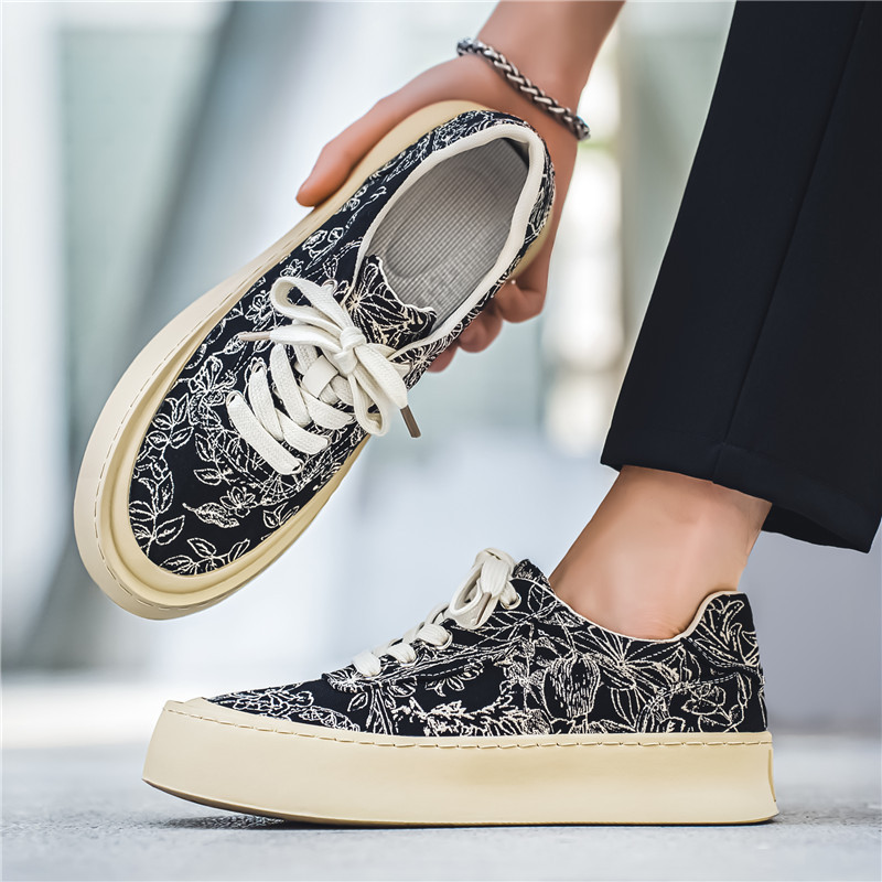 skateboard shoes men s trendy tiled leaves pattern lace details 3