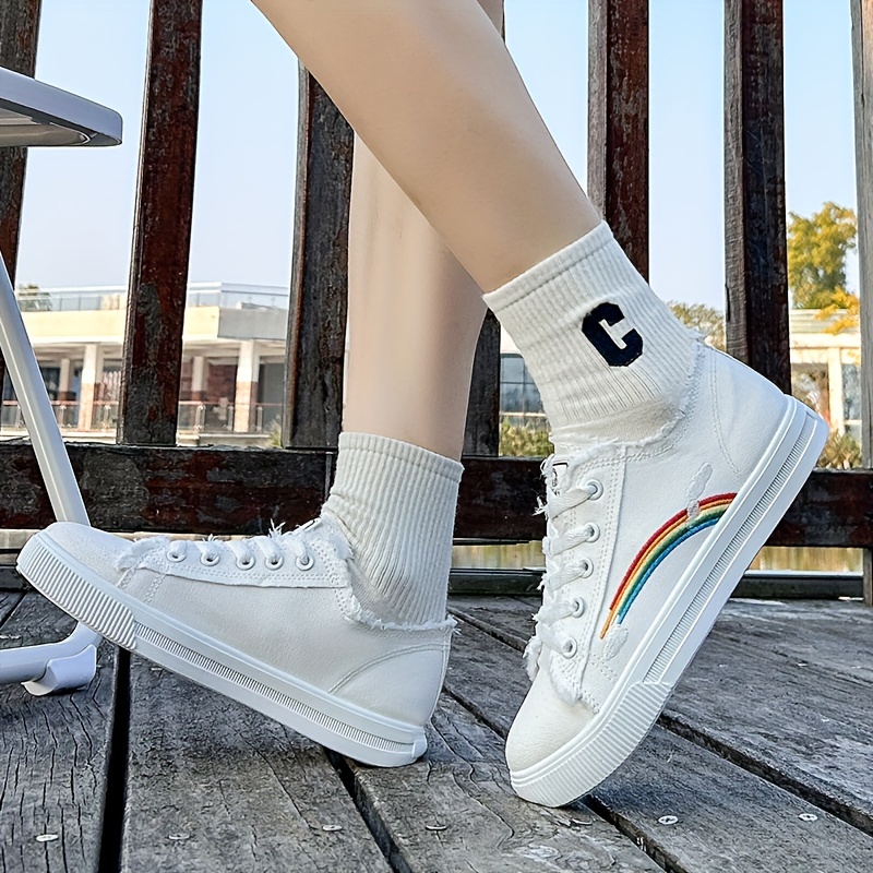 rainbow embroidered sneakers women s lace lightweight casual details 4