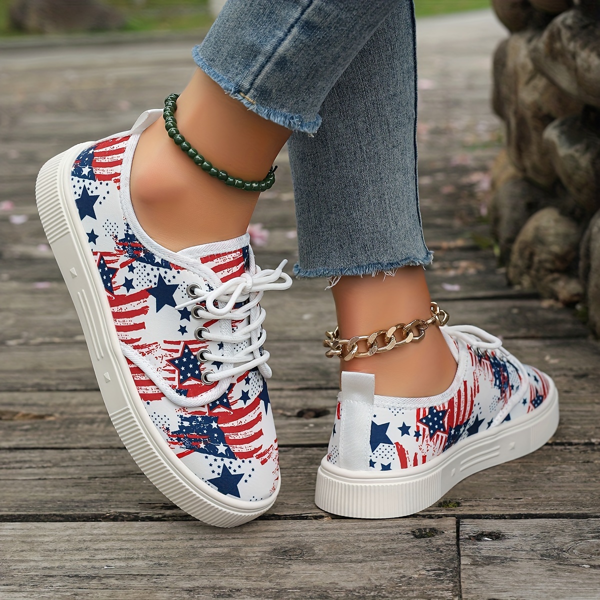 women s fashion sneakers american flag print low top lace details 1