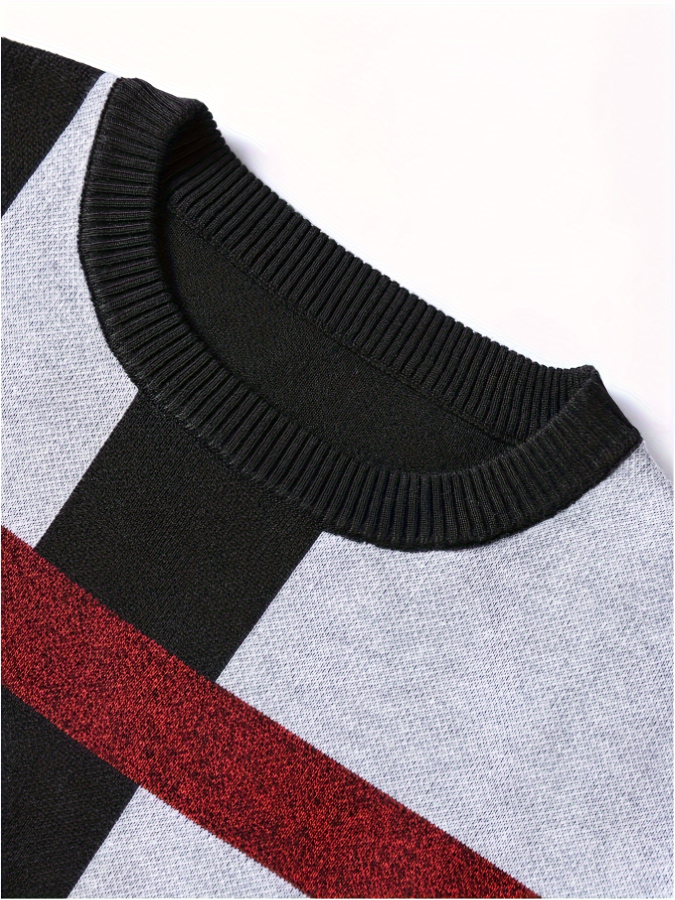 mens color block round neck sweater trendy stretch warm pullover for winter outdoor details 19