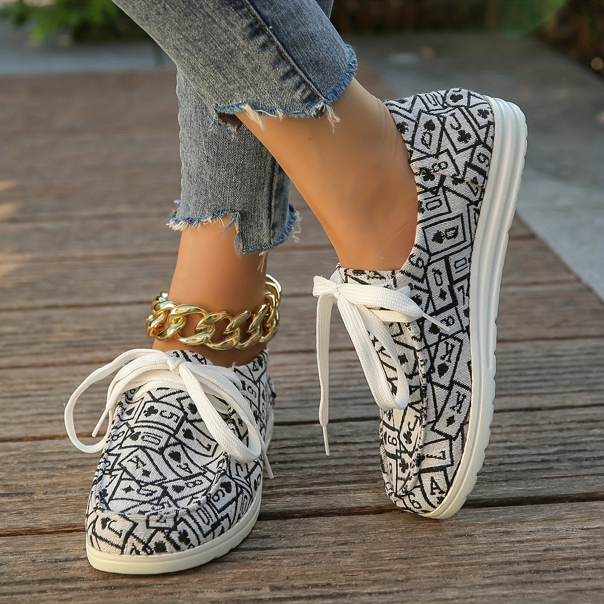 poker print canvas shoes women s casual lace outdoor shoes details 5