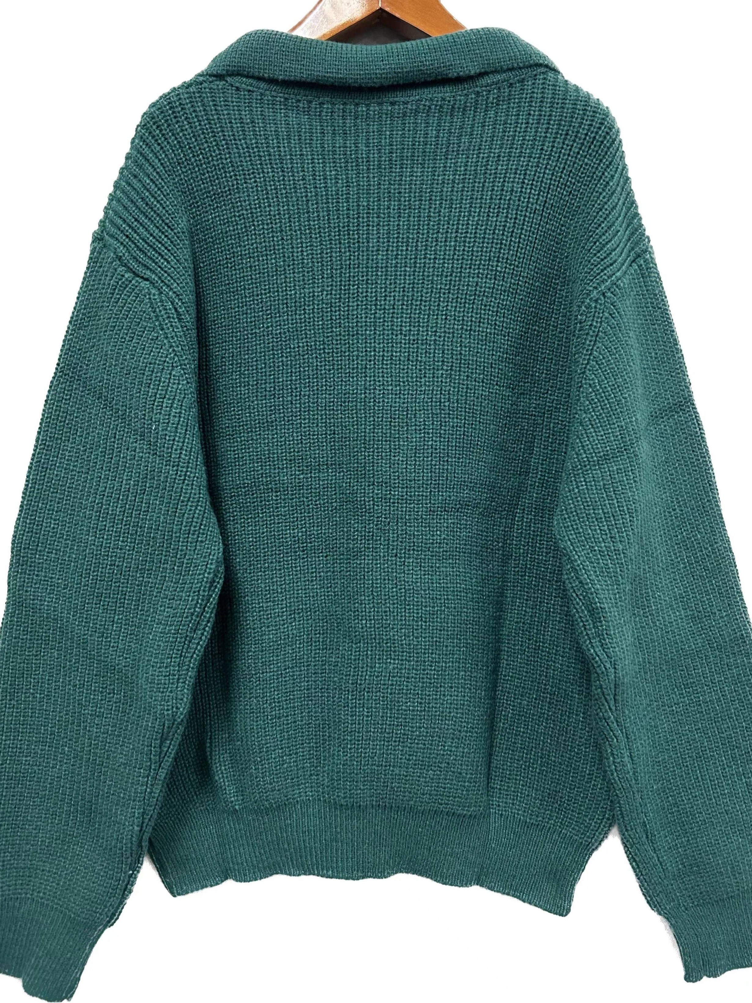 mens stylish solid knitted shirt casual slightly stretch breathable lapel zip up long sleeve shirt top for city walk street hanging details 30