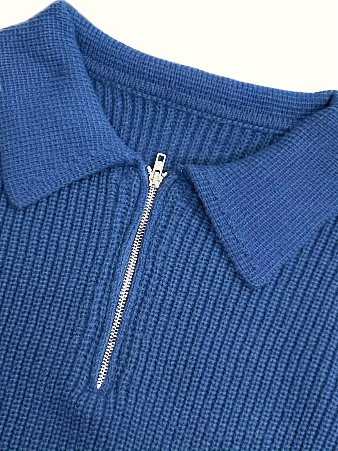 mens stylish solid knitted shirt casual slightly stretch breathable lapel zip up long sleeve shirt top for city walk street hanging details 4