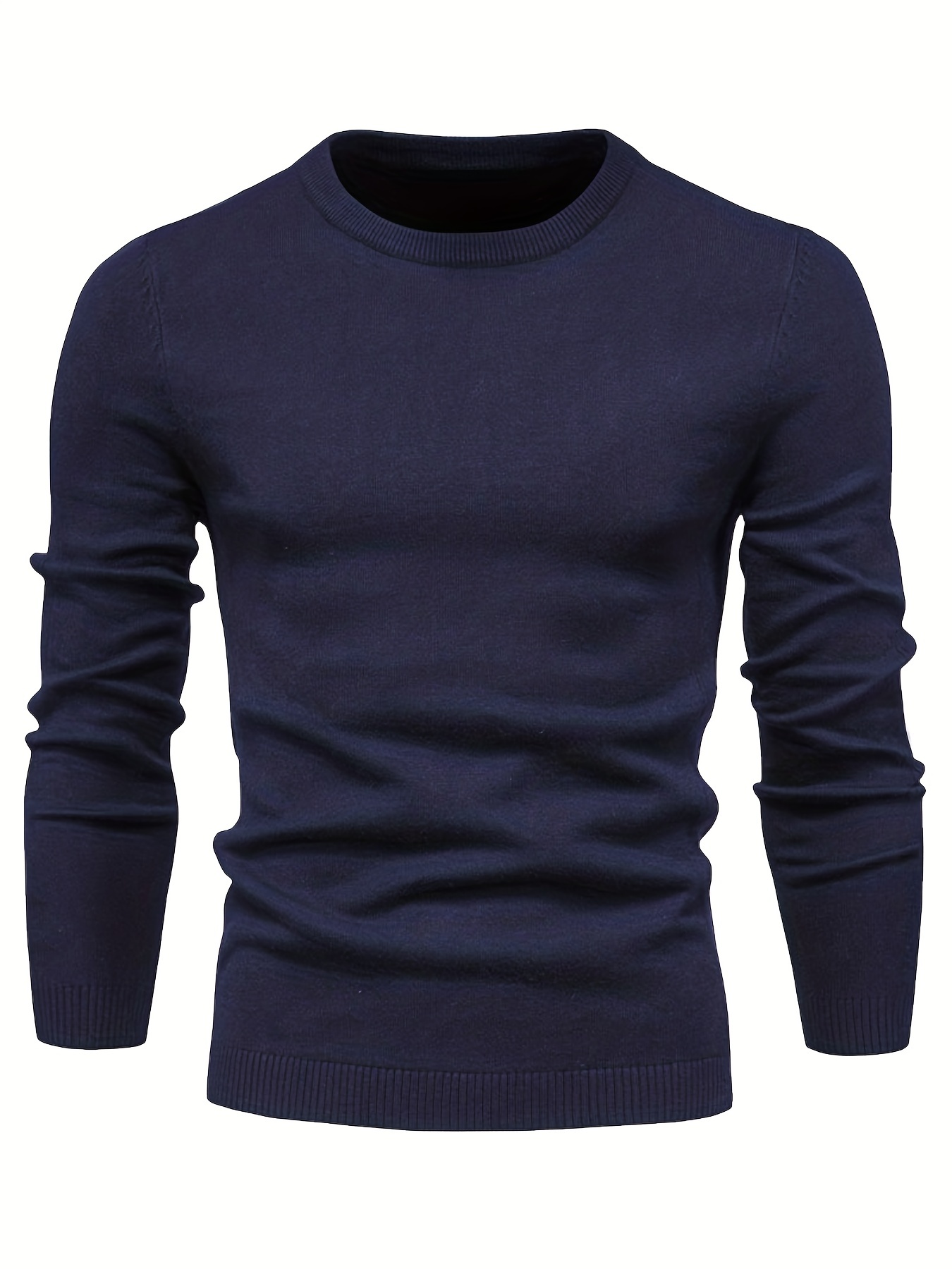 mens casual solid knitted sweater warm and stretchy crew neck pullover for fall and winter details 23