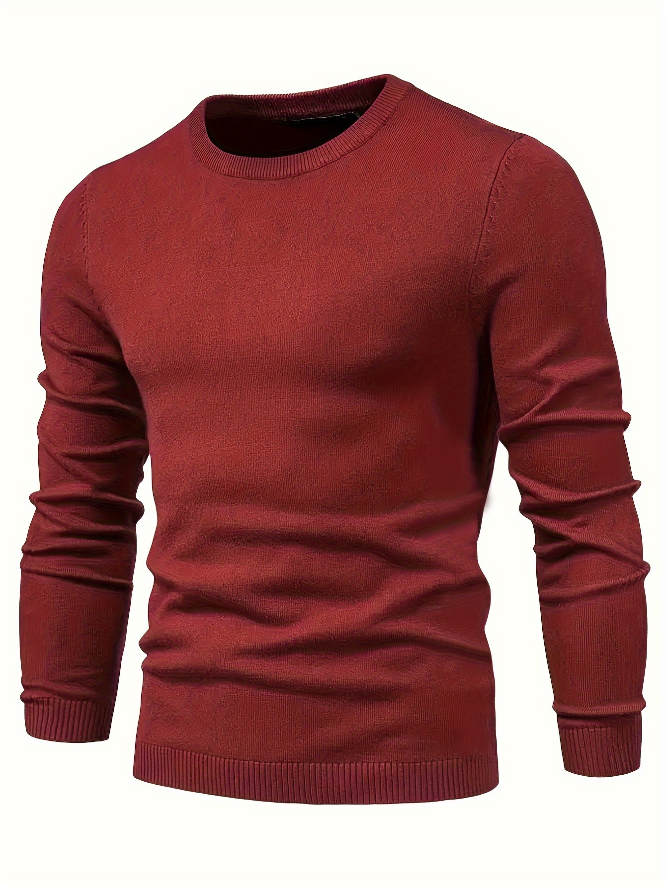 mens casual solid knitted sweater warm and stretchy crew neck pullover for fall and winter details 42
