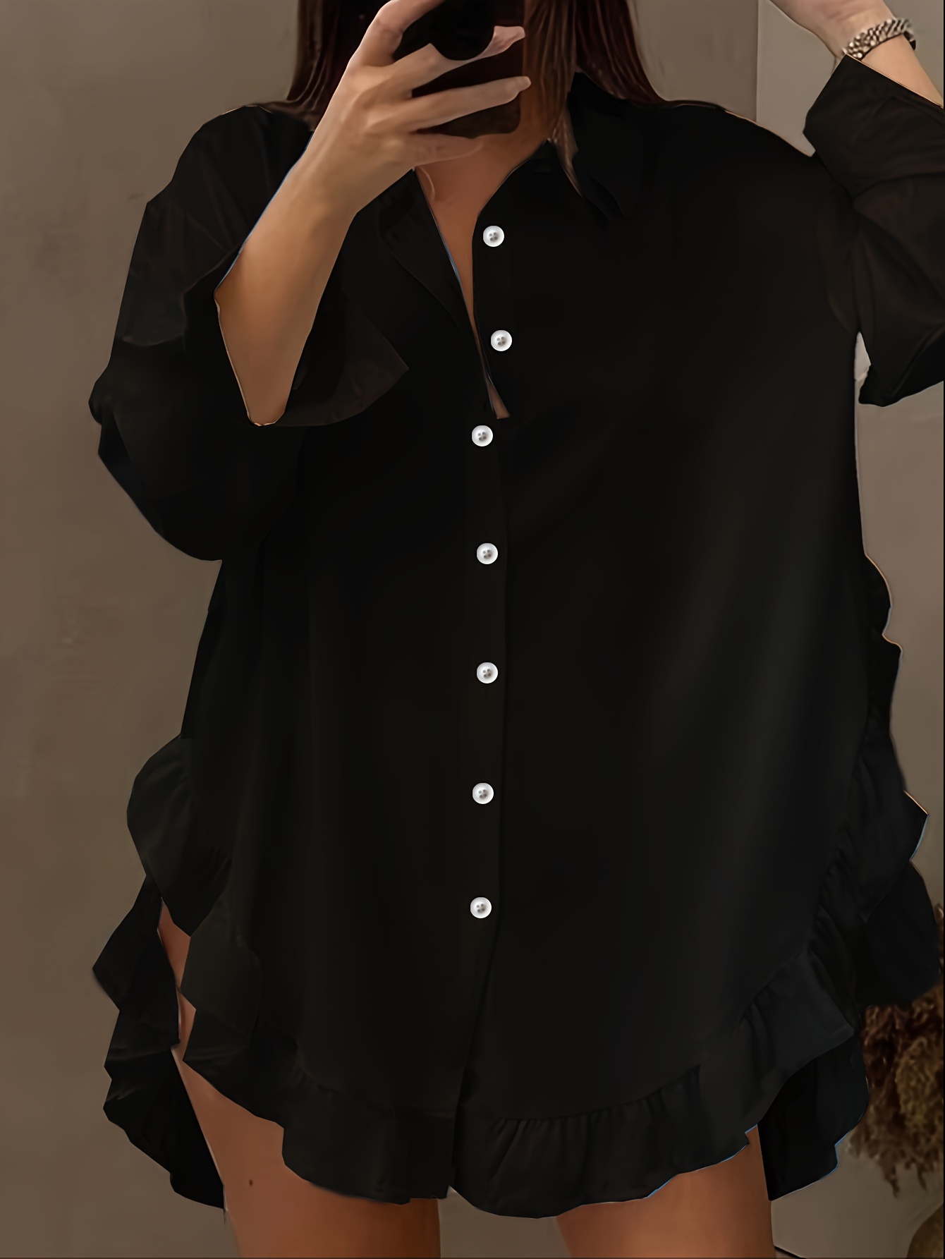 plus size ruffle solid shirt casual long sleeve button front shirt womens plus size clothing details 8