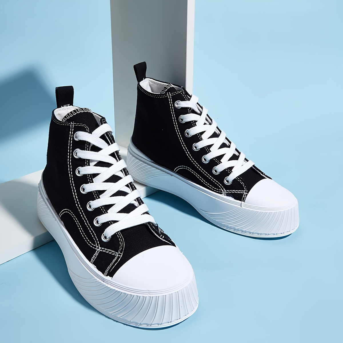 canvas high top sneakers women s round toe lace platform details 1