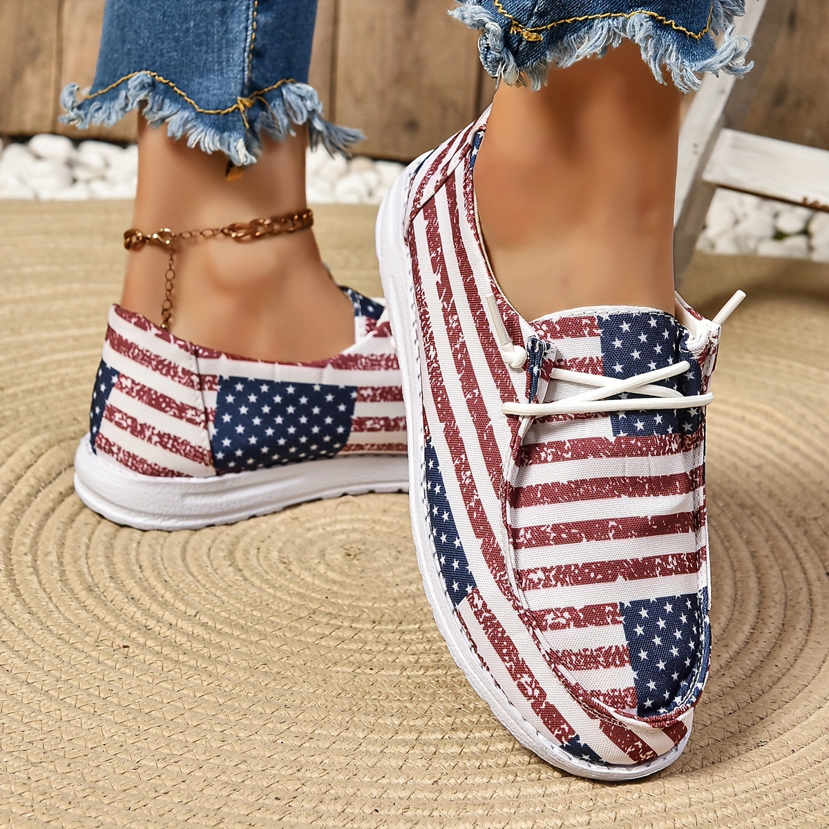 low top canvas shoes women s american flag pattern round toe details 4