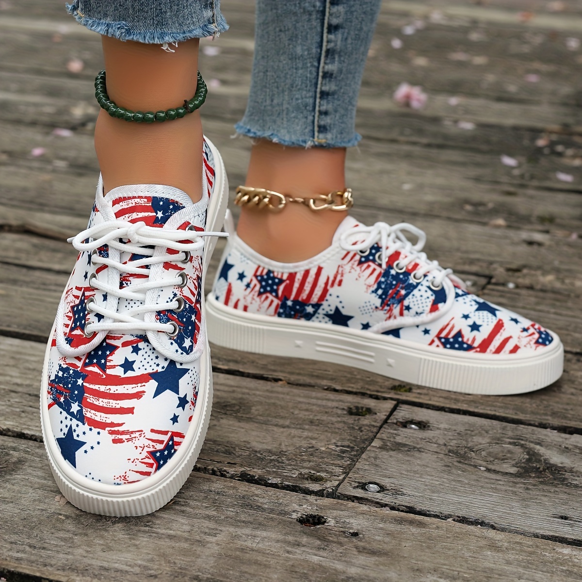 women s fashion sneakers american flag print low top lace details 0