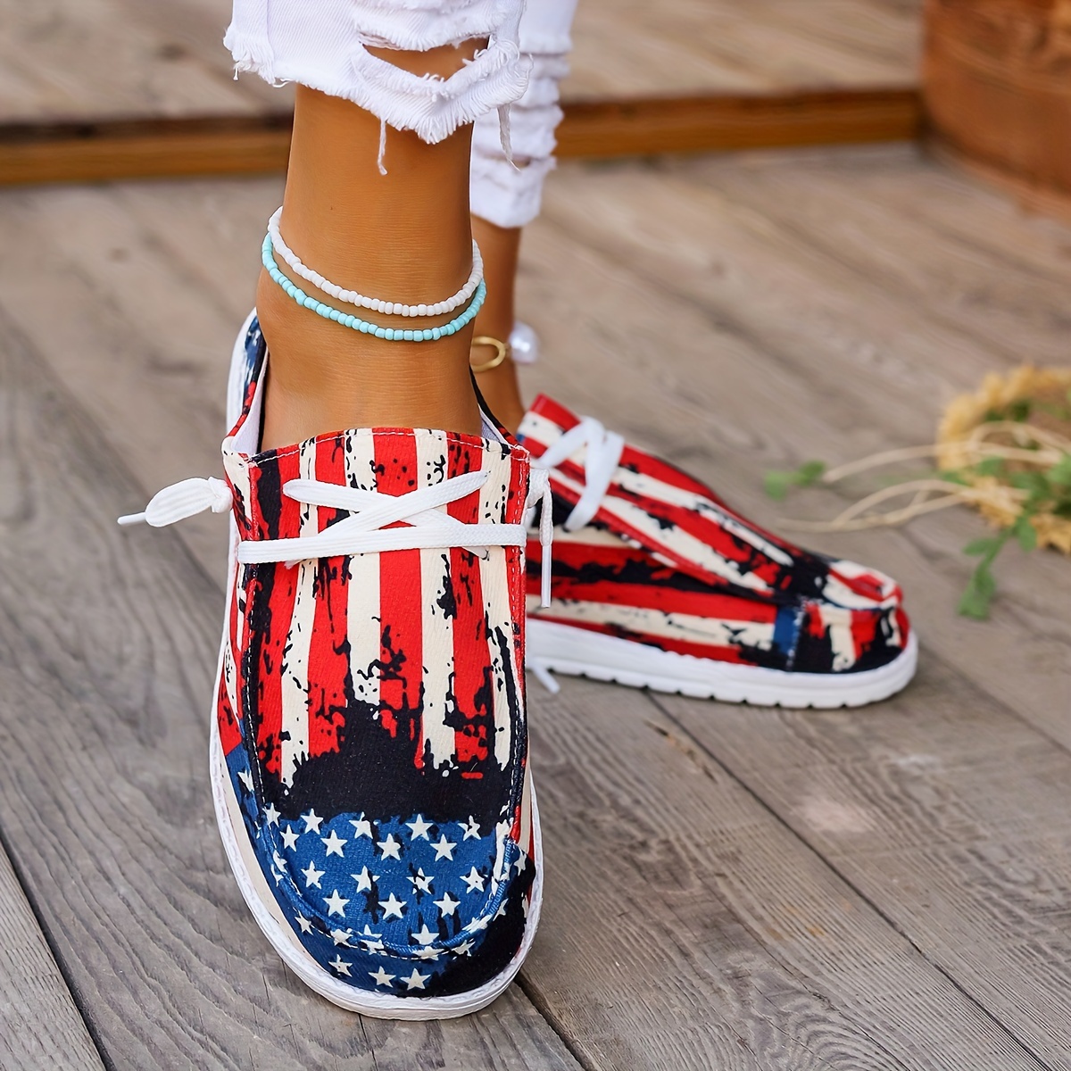 women s american flag pattern canvas shoes casual low top details 1
