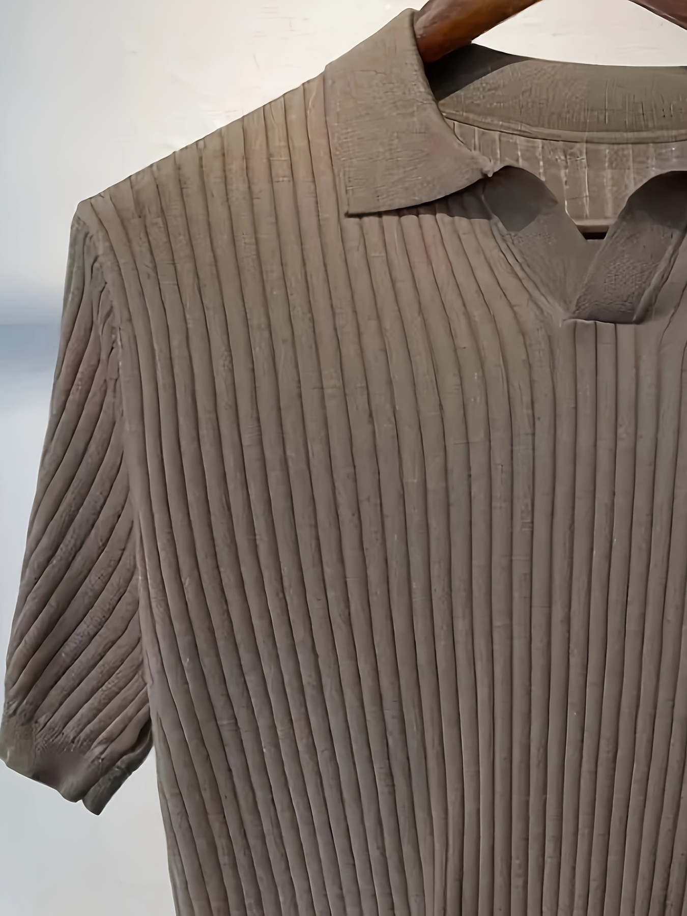 mens stripe pattern sweater casual breathable medium stretch short sleeve knitted top for summer details 3