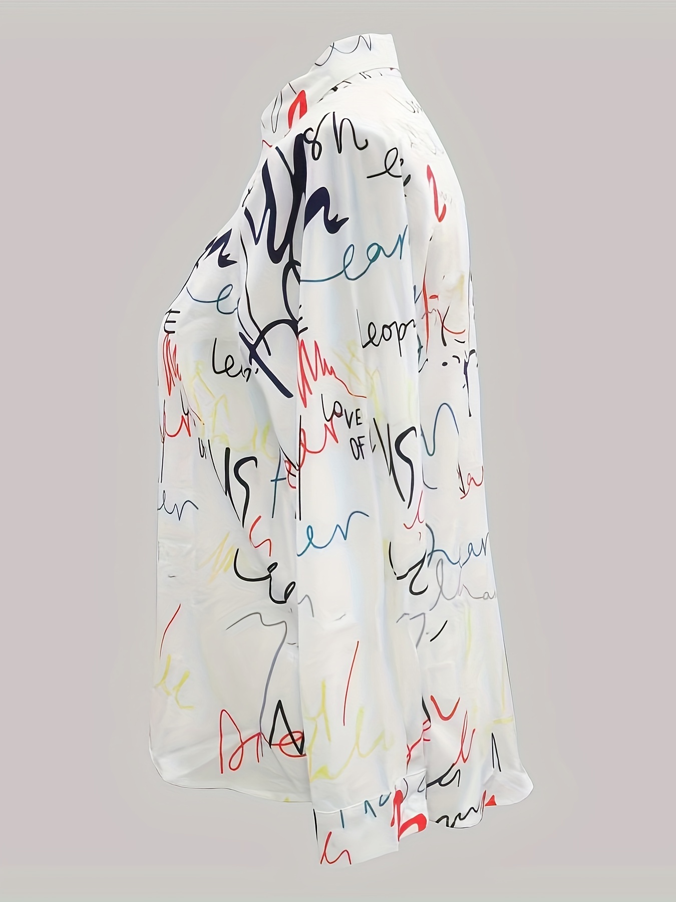 plus size casual blouse womens plus graffiti print long sleeve button up lapel collar shirt top details 3