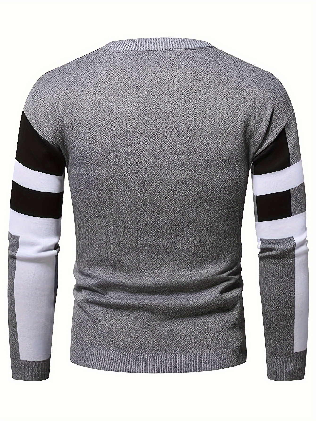 mens color block round neck sweater trendy stretch warm pullover for winter outdoor details 24