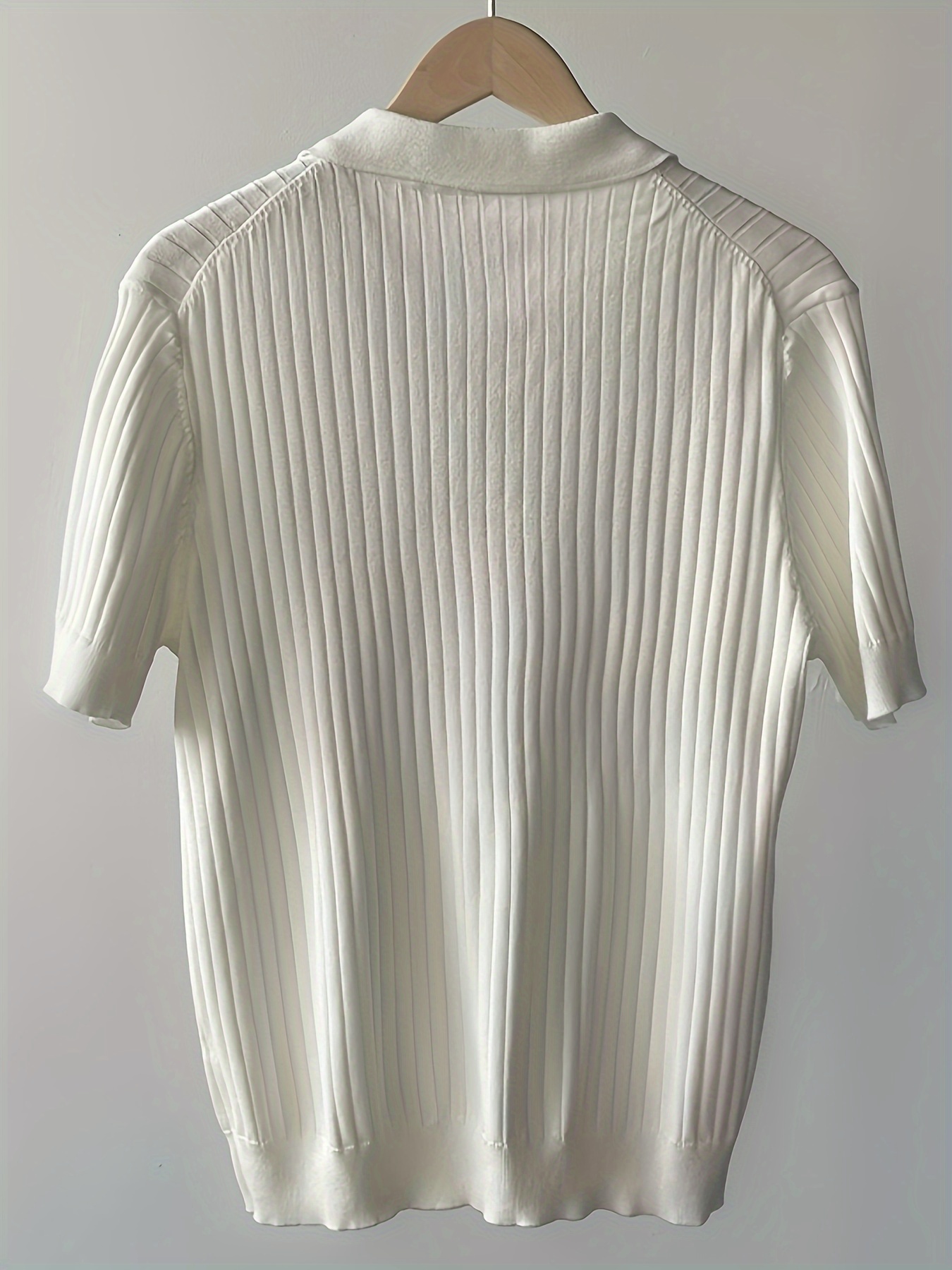 mens stripe pattern sweater casual breathable medium stretch short sleeve knitted top for summer details 32