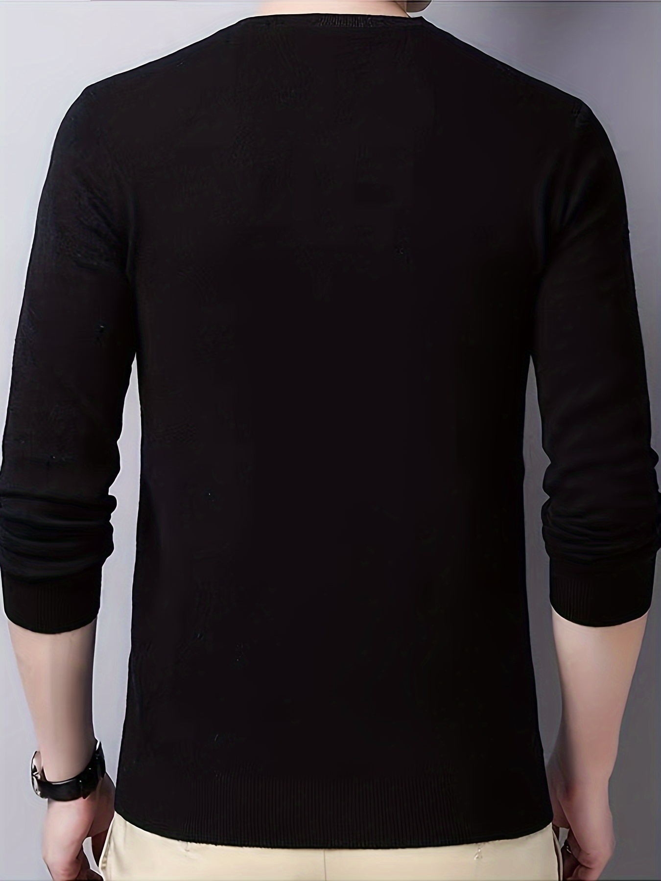 all match knitted solid sweater mens casual warm slightly stretch crew neck pullover sweater for men fall winter details 6