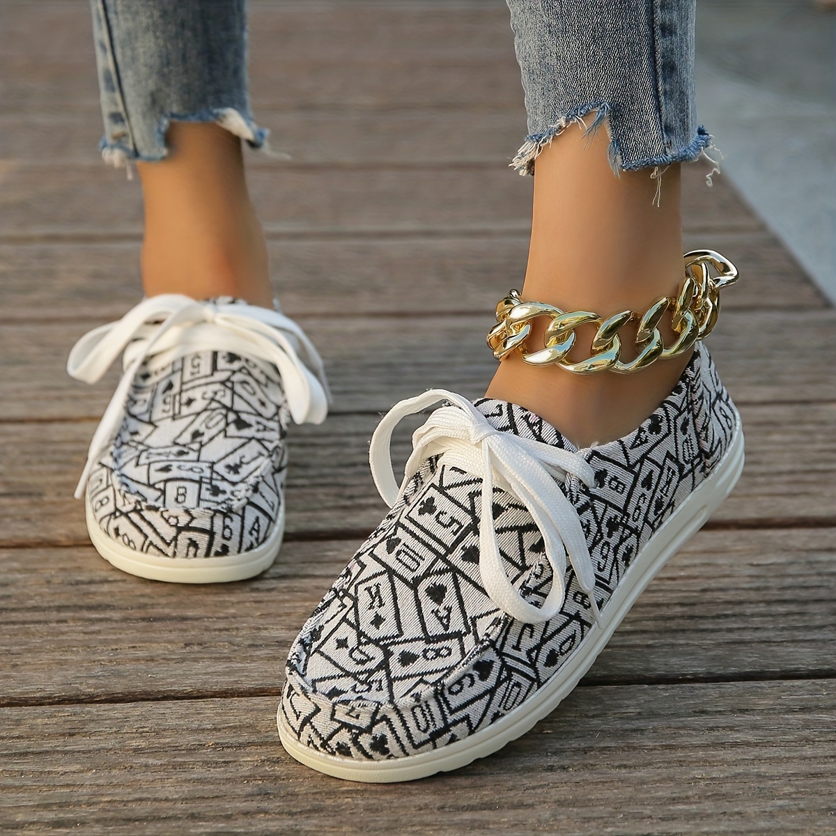 poker print canvas shoes women s casual lace outdoor shoes details 3