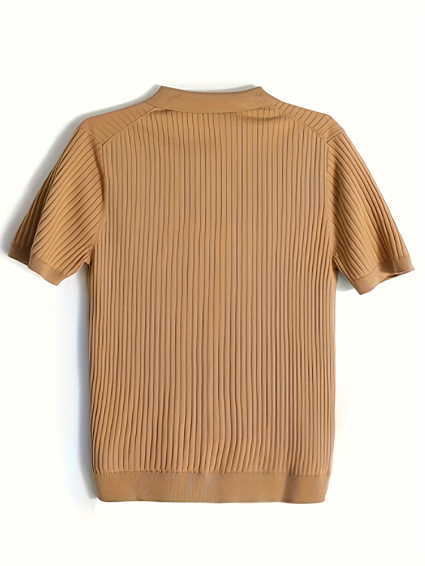 mens stripe pattern sweater casual breathable medium stretch short sleeve knitted top for summer details 6