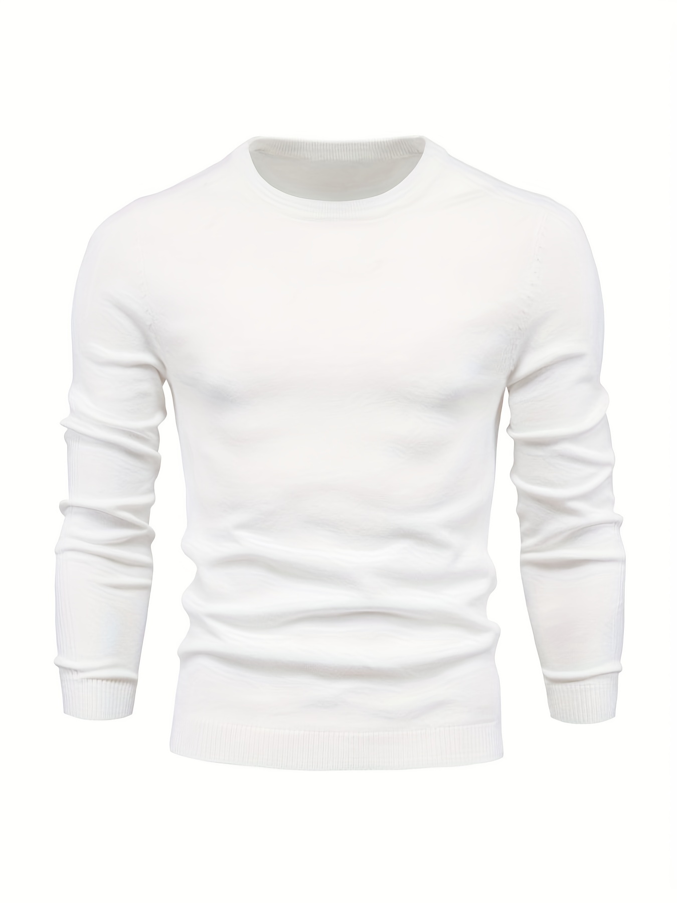 mens casual solid knitted sweater warm and stretchy crew neck pullover for fall and winter details 0