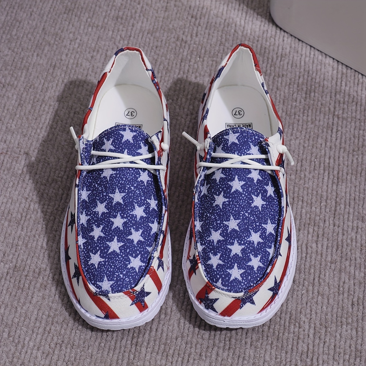 Women s Flag Print Canvas Sneakers, Platform Slip On Soft Sole Walking Shoes, Low-top Comfort Daily Wear details 4