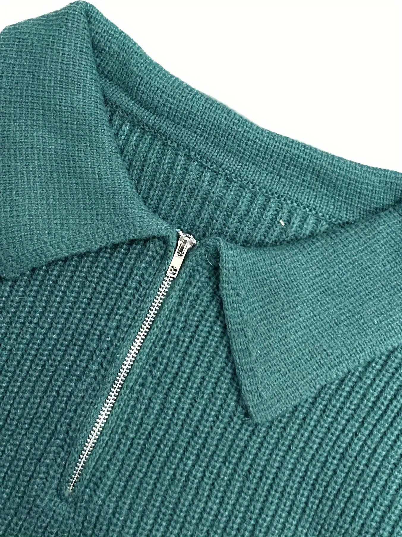 mens stylish solid knitted shirt casual slightly stretch breathable lapel zip up long sleeve shirt top for city walk street hanging details 31