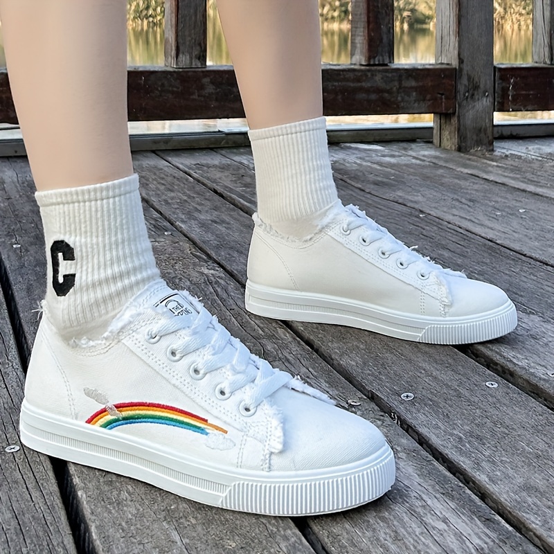 rainbow embroidered sneakers women s lace lightweight casual details 1