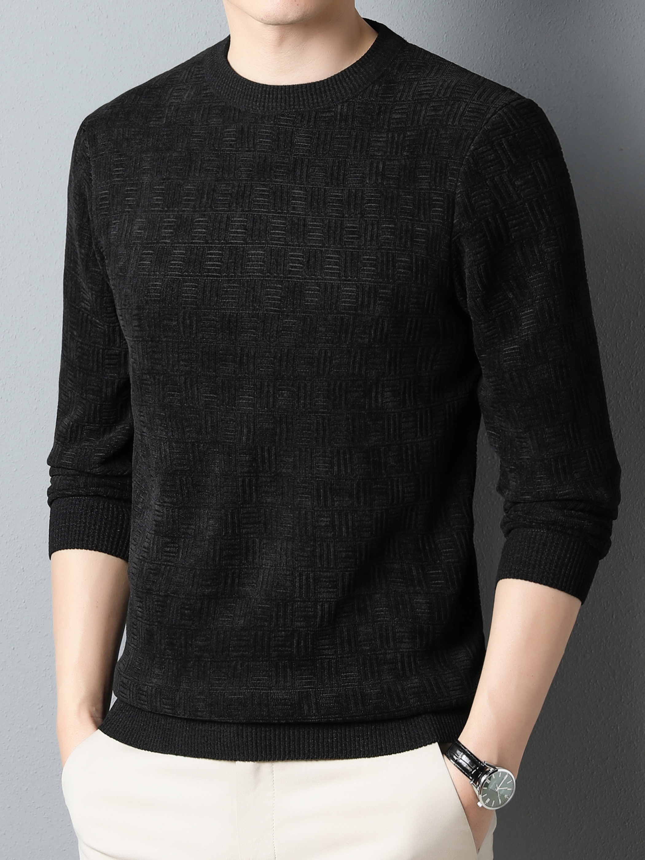 winter new mens casual sweater round neck plus thick base warm sweater best sellers details 1
