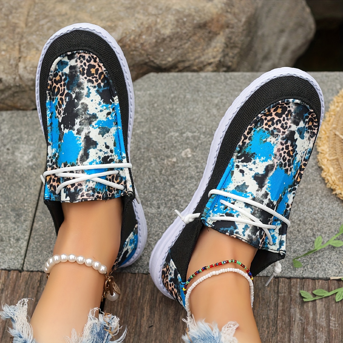 women s leopard print canvas shoes casual round toe low top details 2